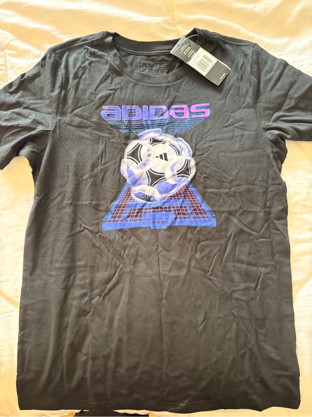 adidas Black Tee with Purple & Blue Soccer Graphic